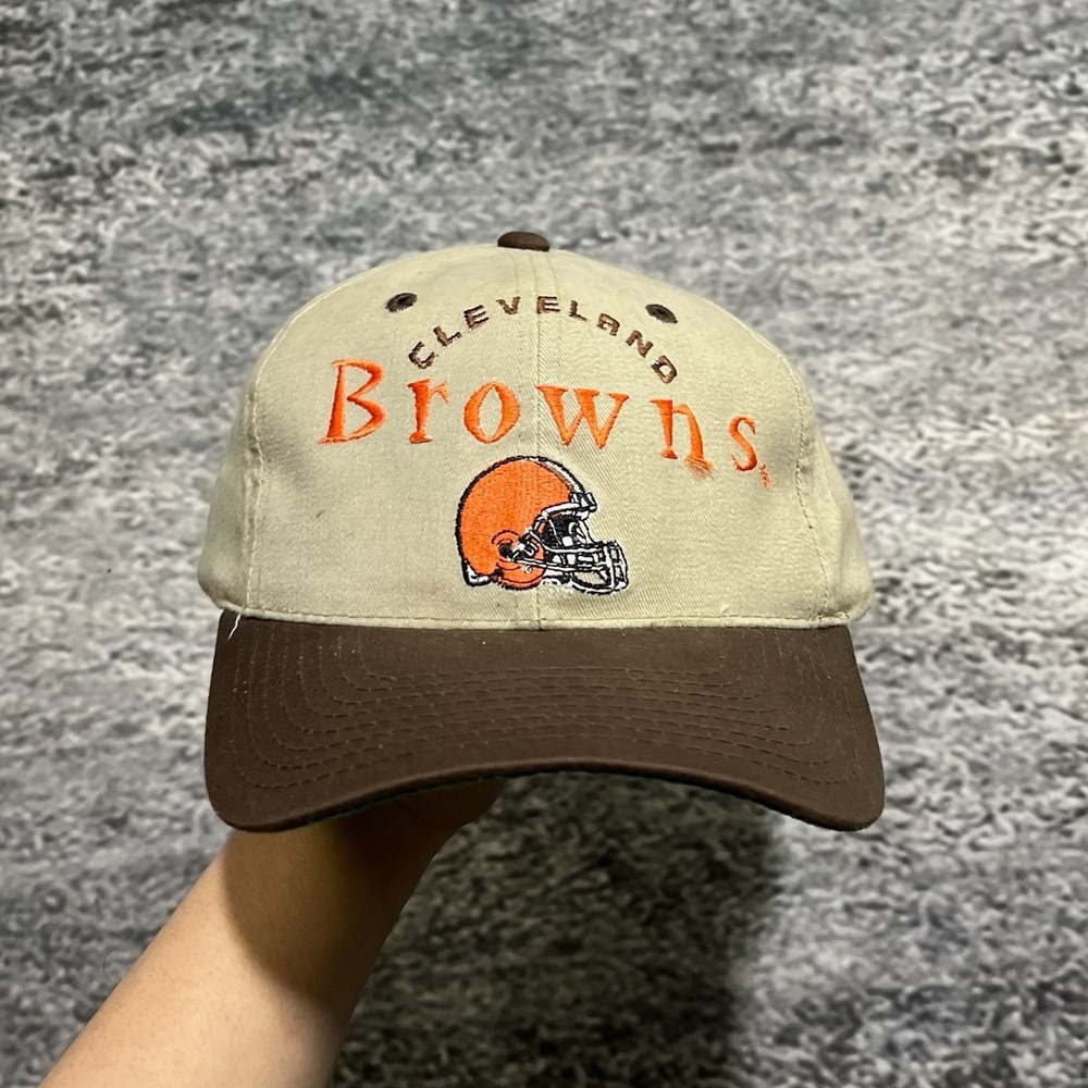 Vintage 90s Cleveland Browns Snapback Hat Drew Pearson NFL‎ Beige Brown Cap